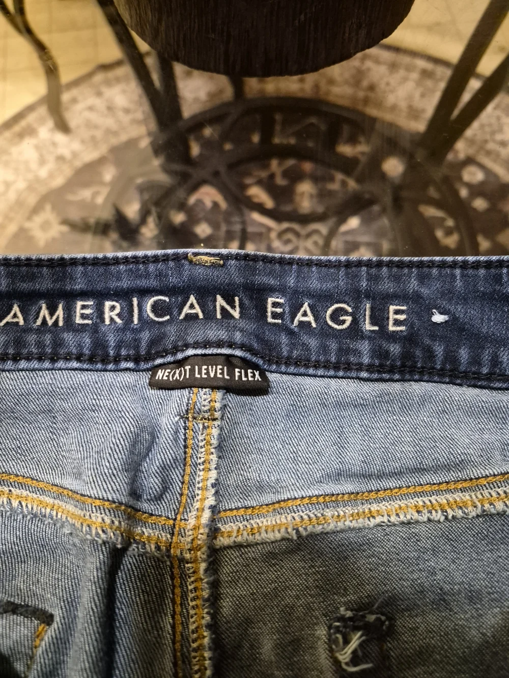 Mens American Eagle Blue Denim Jeans Waistband Detail